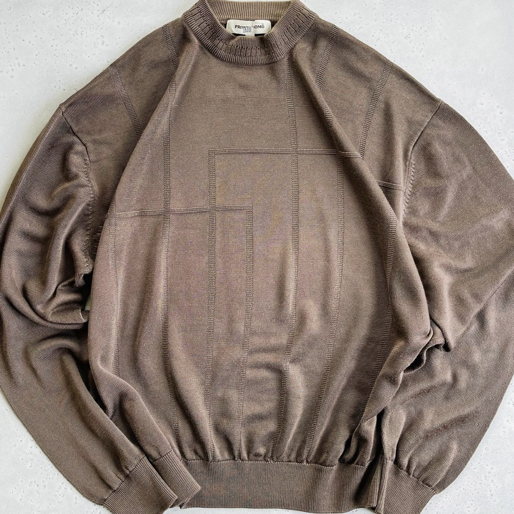 Pronto Uomo Men’s Brown Mockneck Cotton Rayon Blend Sweater L